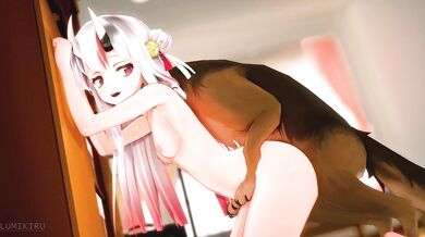 Watch as Nakiri Ayame gets intimate with her dog while dressed in a sexy outfit, in this hot and steamy hentai porn video!