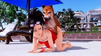 Satisfying your animalistic fantasies with Momo Yaoyorozu and the dog in a steamy three-way encounter!