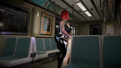 Watch a hot blonde babe get her ass pounded by a hard dick in slow motion while taking the subway!