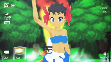 "Unleashing her seductive powers, Phoebe strips down to tease the beast hidden in Alola's jungle."