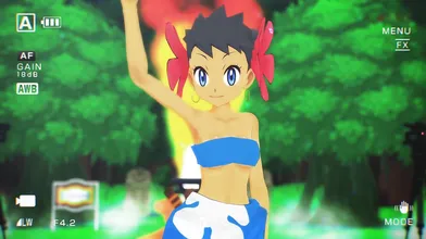 "Unleashing her seductive powers, Phoebe strips down to tease the beast hidden in Alola's jungle."