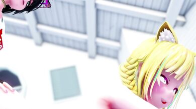 "Two horny girls with long slender tongues, a hard cock and some hot lesbian action!"