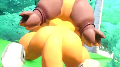 Rewritten: 'Sexy woman rides a phallic-shaped stick with an animalistic wolfman, all while moaning in pleasure!'