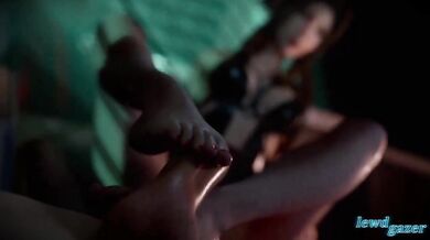 Rewritten: 'The Adventures of Aeris: A Hentai POV Footjob with Leather Boots and Lace-up Stockings - as seen through the eyes of LeWDGazer'.