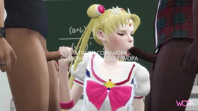 Sailor Moon gets caught cheating on her boyfriend with two classmates in this steamy hentai video.