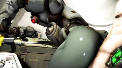 [Hentai Fallout XXX Parody Scene] Assaultron and Nate fuck Scrungusbungus while wearing Power Armor in a post-apocalyptic world.