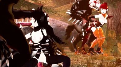 'Beastiality with Blake and Pyrrha gets rough when they're captured by a pack of beowolves'