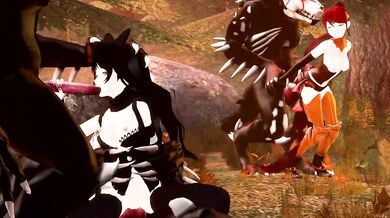 'Beastiality with Blake and Pyrrha gets rough when they're captured by a pack of beowolves'