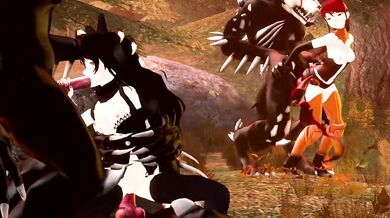 'Beastiality with Blake and Pyrrha gets rough when they're captured by a pack of beowolves'