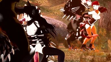 'Beastiality with Blake and Pyrrha gets rough when they're captured by a pack of beowolves'