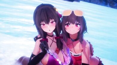 'A fun day at the beach with the cast of Konosuba!'