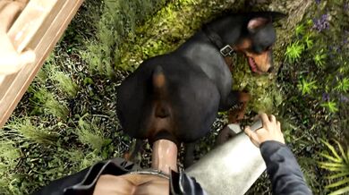 'A man and his Doberman fuck like dogs in a jungle of scrotopia, or Scrungusbungus.'