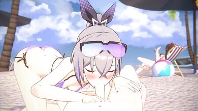 "Caged Nut, A Hentai Sandwich with Silver Wolf on the Beach!"