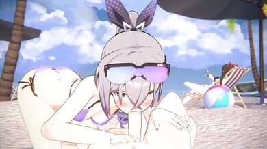 "Caged Nut, A Hentai Sandwich with Silver Wolf on the Beach!"