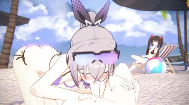 "Caged Nut, A Hentai Sandwich with Silver Wolf on the Beach!"