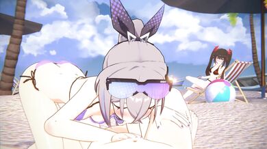 "Caged Nut, A Hentai Sandwich with Silver Wolf on the Beach!"