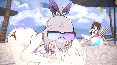 "Caged Nut, A Hentai Sandwich with Silver Wolf on the Beach!"