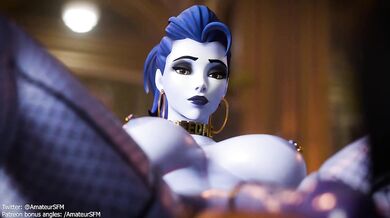 Widowmaker, the sexy sniper assassin, rides on top of Pharah, the voluptuous pilot warrior, in this hot new hentai PORN video!