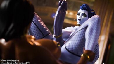 Widowmaker, the sexy sniper assassin, rides on top of Pharah, the voluptuous pilot warrior, in this hot new hentai PORN video!