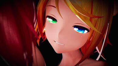 "Loving embraces of lesbian Vocaloids, passionate kisses in French."