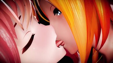 "Loving embraces of lesbian Vocaloids, passionate kisses in French."