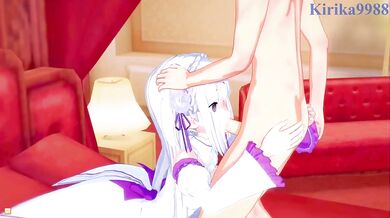 'Rezero to Emilia and Subaru Natsuki having sex on their bed'