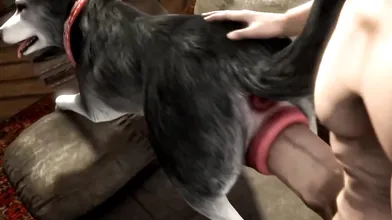 The Big and Tall Pup Gets His Stuffy Squirted by a Cute Little Bitch