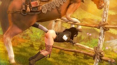 Pornstar Yennefer rides a horse in a never-ending loop of passionate love making!