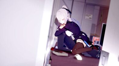 The sounds of passion are muted, as Bronya's lips move in a silent plea for more.