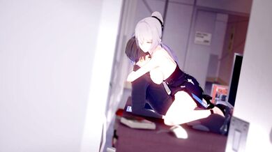 The sounds of passion are muted, as Bronya's lips move in a silent plea for more.