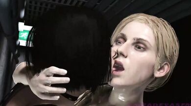 'Two naked futa girls kiss passionately on a bed in this lesbian compilation'