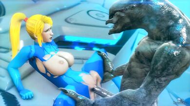 Watch as Samus and the Xenomorph engage in a steamy encounter while being watched by two Sangheili warriors, all set to a looped soundtrack.