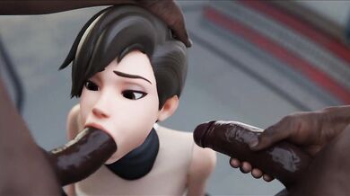 'Mixed Asian and Black Dildo Double Penetration with Tracer in Hentai Porn'