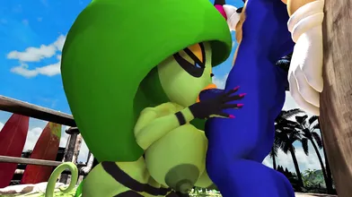 'The hottest Sonic cosplayer ever, Zeena, gets her pussy licked and fucked by a horny gang of guys!'
