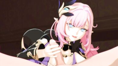 Hentai handjob with Kallen and Elysia in 4K ultra HD quality