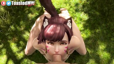 "Piloting Her Mech While Servicing a Neko Lady - D.Va and Friends"