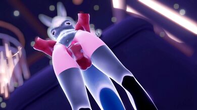 'In a secluded space, Gawr Gura (wearing bunny suit) becomes intensively aroused'