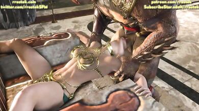 'Shao Kahn ruthlessly penetrates Cassie Cage's throat in an intense Mortal Kombat 11 hentai scene.'