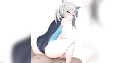 'Shiroko in a sexy swimsuit getting naughty with her best friend in the shower'