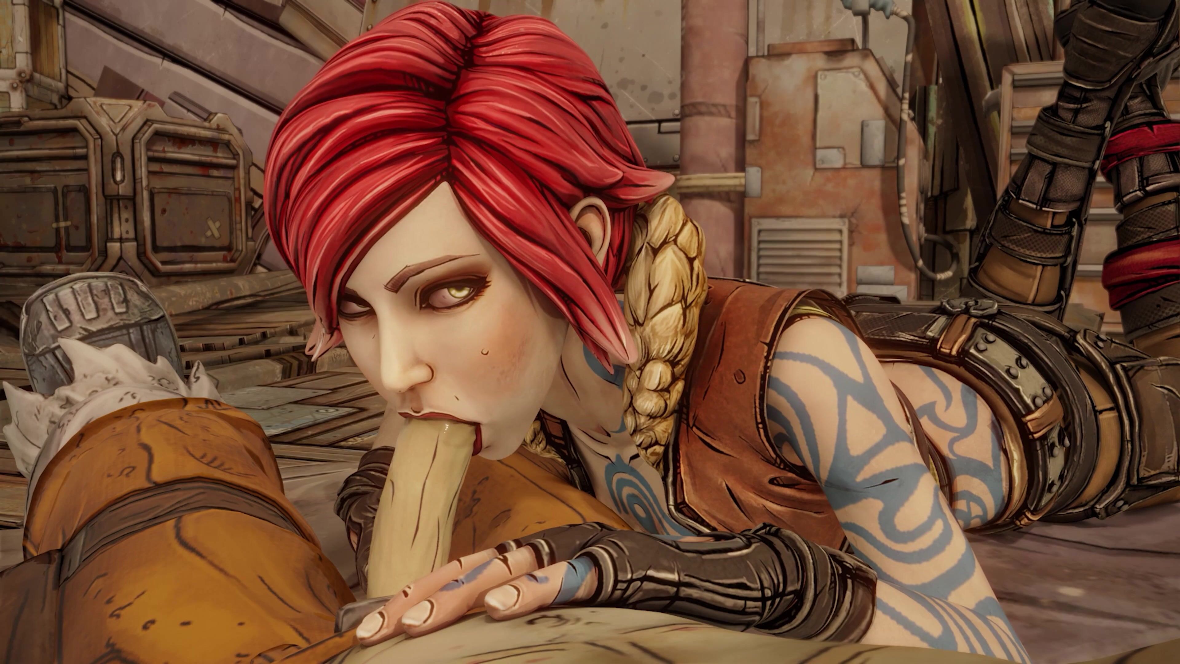 cgi, sound, lilith (borderlands), straight, oral, blowjob, red hair, tattoo...