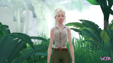 'GIANT GREEN-SKINNED GOBLIN GUARDIAN OF THE PASSAGE RECEIVES THE BLONDE VALET WHO SEEKS TO CROSS THE MOUNTAIN'.