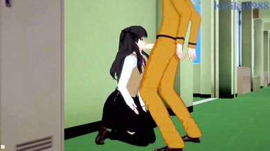 'Sexual Desires Unleashed - Rin Tohsaka and Shirou Emiya fulfill their hidden fantasies in the school hallway.'
