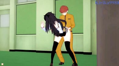 'Sexual Desires Unleashed - Rin Tohsaka and Shirou Emiya fulfill their hidden fantasies in the school hallway.'