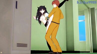 'Sexual Desires Unleashed - Rin Tohsaka and Shirou Emiya fulfill their hidden fantasies in the school hallway.'