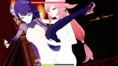 "Lustful Samurai and his Naked Maid, Yae Miko (HUD)"
