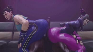 "Sexual Tension Between Street Fighter Rivals: Juri and Chun-Li Ends in Double Anal."