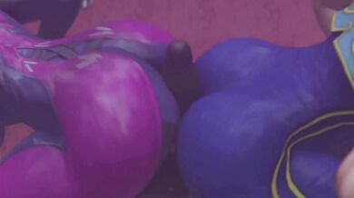 "Sexual Tension Between Street Fighter Rivals: Juri and Chun-Li Ends in Double Anal."