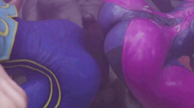 "Sexual Tension Between Street Fighter Rivals: Juri and Chun-Li Ends in Double Anal."