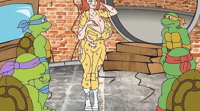 Four Ninja Turtle Brothers Fuck April ONeils Pussy Until She Cums Hard!