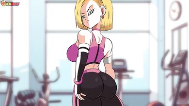 Massive Muscled Android Girl at the Fitness Center